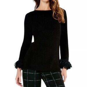 Black Sweater with Fringed Cuffs